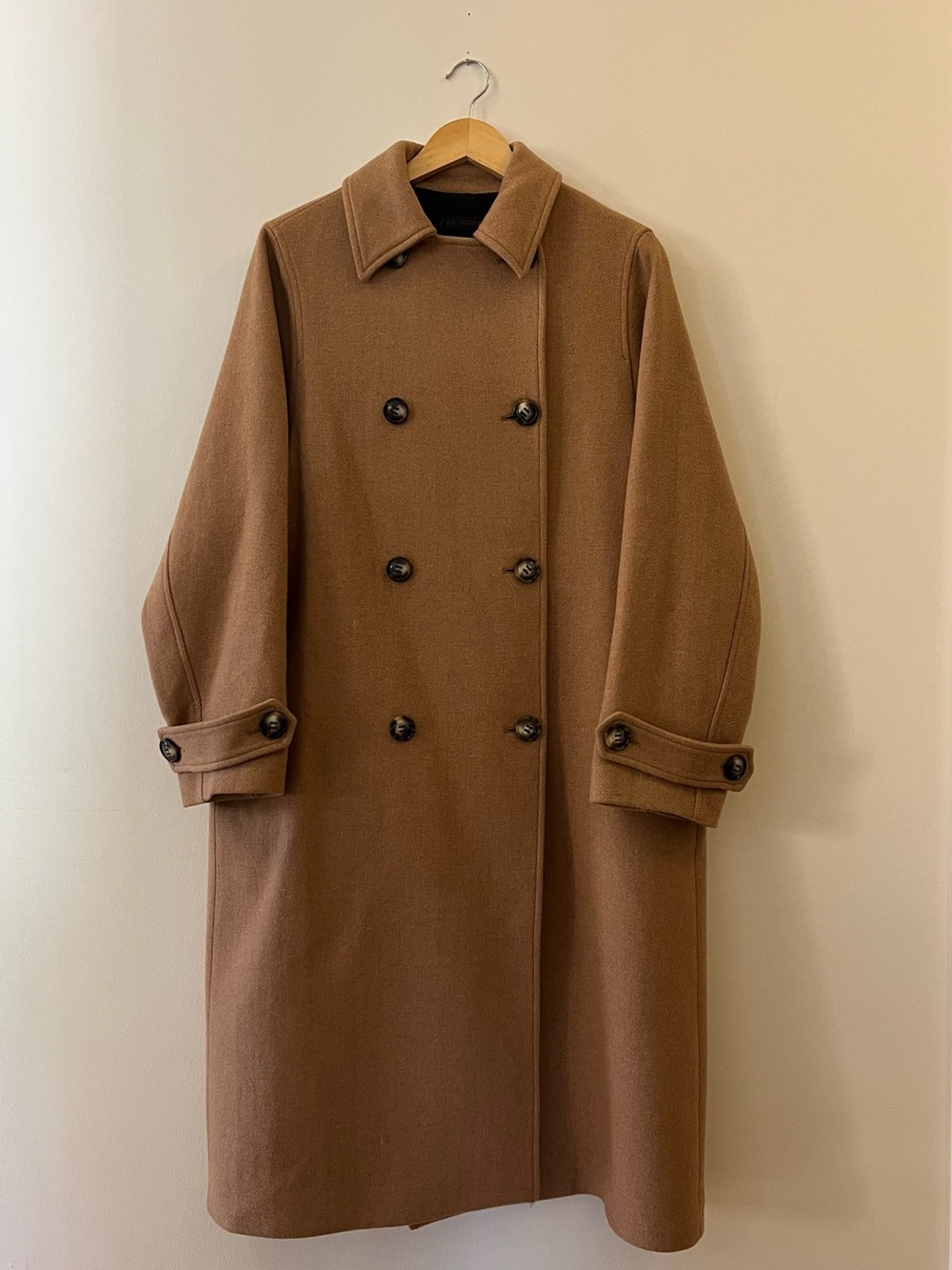 Zara Brown Double-Breasted Wool Coat - Medium